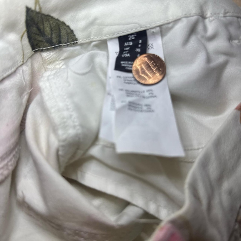 NEW Insight VTG 2010s White Vintage Floral Print Mid-Rise Skinny Pants — Size 26 - Picture 6 of 6